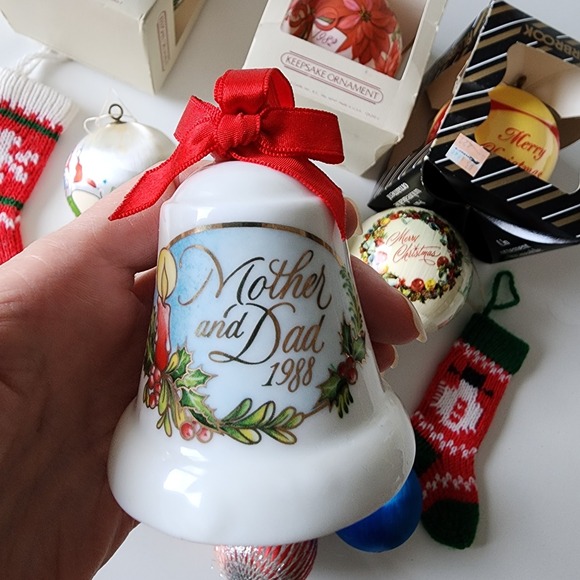 1980s Vintage Christmas Ornaments Lot Mother Daughter Silk Wrapped 1982 1990 80s - Picture 12 of 16